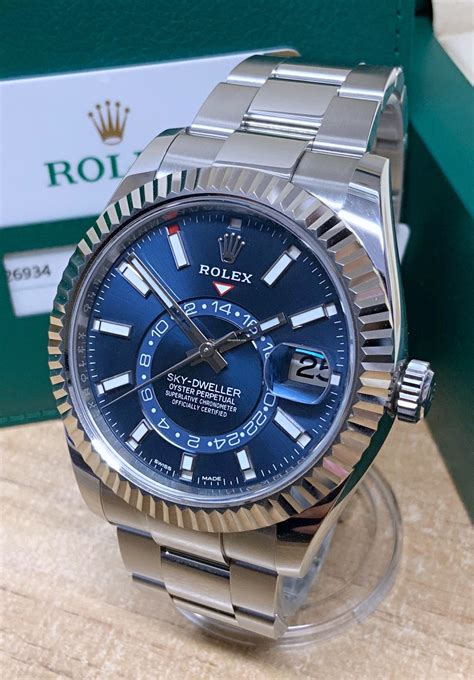 rolex sky dweller stainless steel blue face|rolex sky dweller price chart.